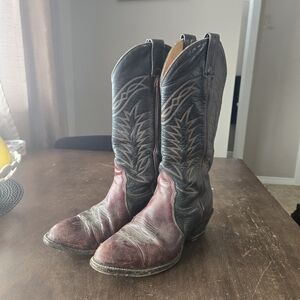 Alberta Boot Company Leather Western Boots - Black & Burgundy Canadian Made